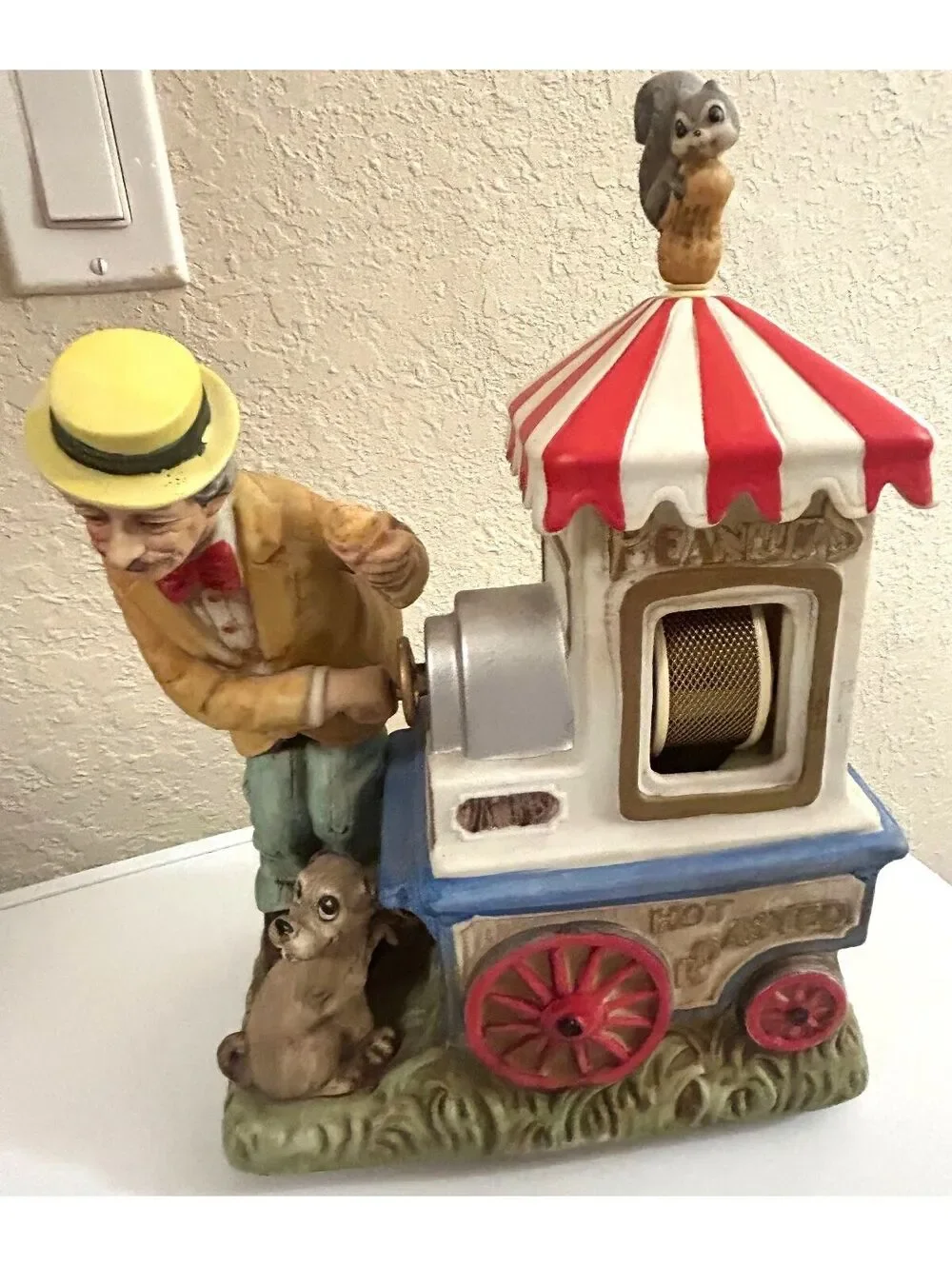 Vintage Peanut Vendor Figurine, Melody in Motion Musical Porcelain Non Working
